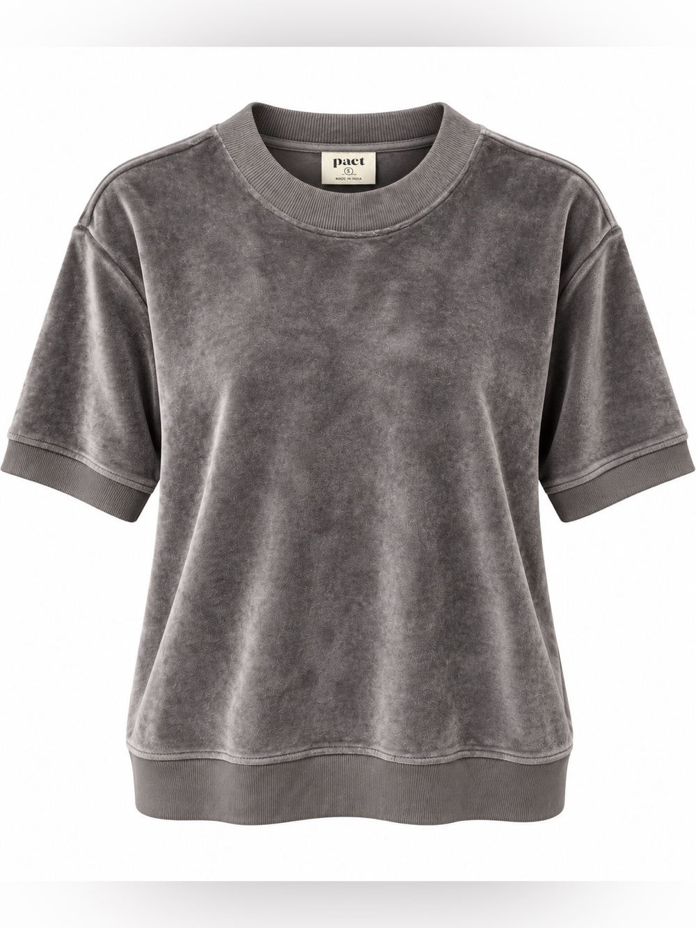 Pact Organic Cotton Velour Sweatshirt Tee Graphite Gray Size S